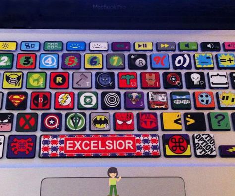 Comic Book MacBook Keyboard Cover Laptop Keyboard Painting Ideas, Painted Keyboard Ideas, Macbook Keyboard Stickers, Macbook Keyboard Decal, Macbook Keyboard Cover, Macbook Pro Keyboard, Custom Gaming Computer, Computer Ideas, Macbook Air Stickers