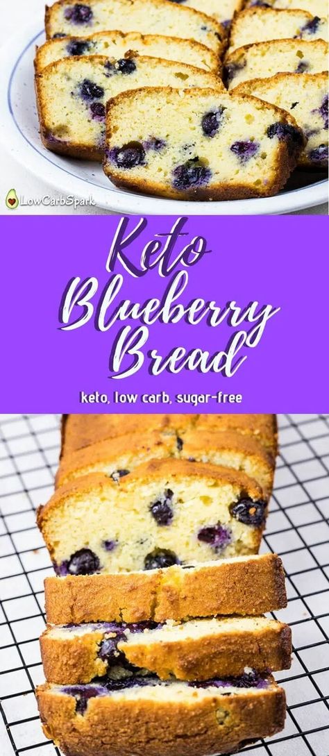 This blueberry bread is not only a grain-free keto bread but also ready in less than one hour. Enjoy a warm and comforting keto bread with blueberries perfect for a keto breakfast or dessert. Recipe via @lowcarbspark | lowcarbspark.com Keto Blueberry Bread, Modified Keto, Dolce Poche Calorie, Keto Bread Recipe, Keto Blueberry, Best Keto Bread, Keto Baking, Postre Keto, Keto Breads