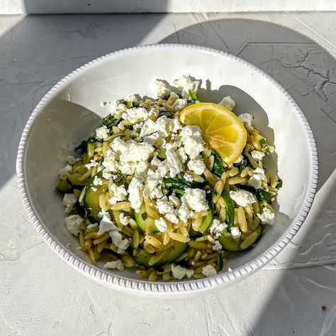 Feta Lemon Pesto Orzo Lemon Pesto Orzo, Feta Pesto, Pesto Orzo, Lemon Pesto, Lemon Orzo, Orzo Recipes, Orzo Pasta, Summer Squash, Delicious Dinner