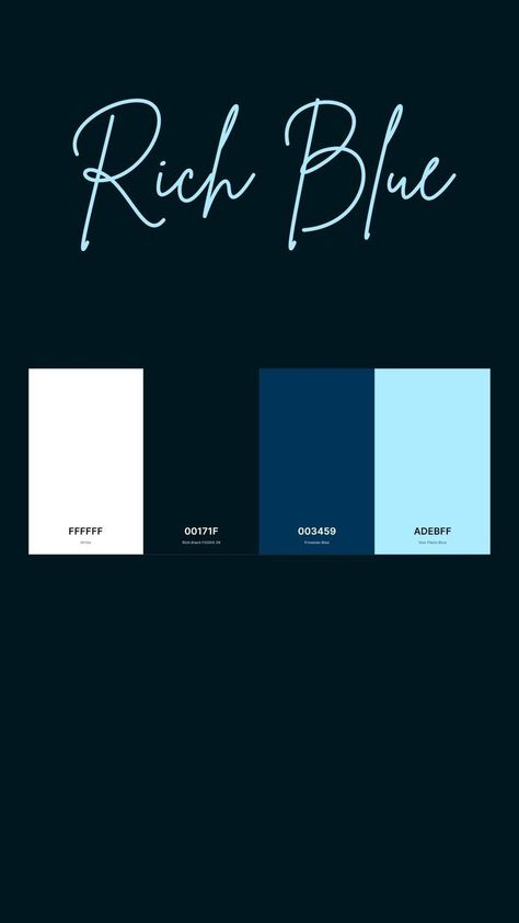 Black Blue Colour Palette, Color Palette Sophisticated, Css Color Palette, Rich Blue Color Palette, Blue Color Palette Website, Color Palette For Graphic Design, Sapphire Blue Color Palette, Black White Blue Color Palette, Blue Pallete Combination