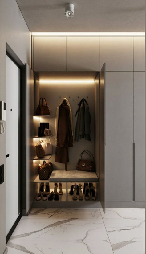 Studio Apartment Furniture, Hallway Seating, Vstupná Hala, Corridor Design, Entrance Furniture, Dream Closet Design, Elegant Living Room Decor, Neoclassical Interior, Hall Furniture