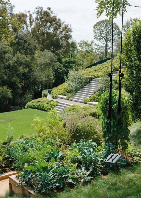 Garden On Hill, Top Garden Design, Los Angeles Backyard, Vege Garden, Edible Gardens, Sustainable Landscaping, Garden Plots, Garden On A Hill, Wonderful Flowers