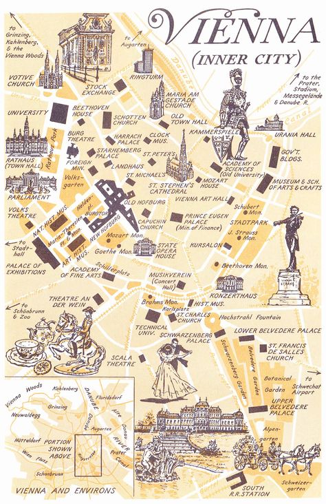 Vienna Vienna Map, Vienna Travel, Funny Travel, Travel Clothes, Austria Travel, Map Decor, European Vacation, Innsbruck, Illustrated Map