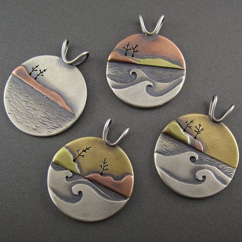 Picnic Rocks Shoreline Pendant by BethMillnerJewelry on Etsy Pmc Jewelry, Metalsmithing Jewelry, Soldering Jewelry, Metal Clay Jewelry, Mixed Metal Jewelry, Precious Metal Clay, Metal Clay, Ceramic Jewelry, Sea Glass Jewelry