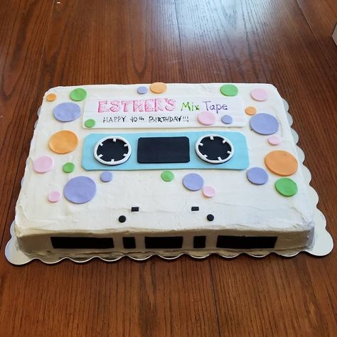 90s Party Birthday Cake, Cassette Tape Birthday Cake, Cassette Tape Cake, Artist Party, 40th Bday Ideas, Sheet Cakes, Happy 40th, 35th Birthday, 90s Party