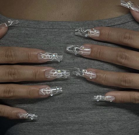 Mani Designs, Nails Acrylic Designs, Cute Nail Ideas, Clear Nail Designs, Prom Nail Designs, Bubble Nails, 2023 Nail, Clear Acrylic Nails, August Nails