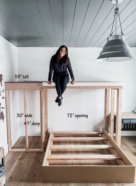 Loft Bed Diy Plans How To Build, Diy Queen Bunk Bed, Built In Loft Beds For Teens, Diy Twin Bed, Queen Bunk Bed, Bunk Bed Plan, L Shaped Bunk Beds, Diy Built In, Bed Loft