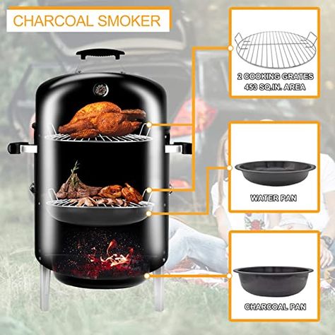 SUNLIFER Portable Charcoal BBQ Grill: Outdoor Small Charcoal Grills with Meat Smoker Combo for Backyard Patio Barbecue | Outdoor Smoking | Camping BBQ | Outside Cooking Bbq Outside, Barbecue Outdoor, Barrel Smoker, Barbecue Smoker, Grill Outdoor, Charcoal Bbq Grill, Charcoal Smoker, Meat Smoker, Charcoal Grills