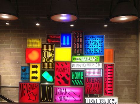 It's my character on Pinterest | Marquee Letters, Marquee Lights ... Light Box Display, Urban Outfitters Lights, Neon Box, Graphic Design Agency, Exhibition Display, Wayfinding Signage, Installation Design, Visual Display, Environmental Graphics