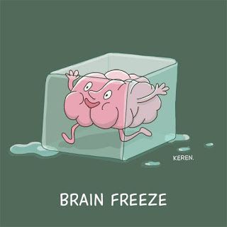 English    is    FUNtastic: Meaning of idiom «brain freeze» Visual Puns, Literature Humor, Brain Freeze, Cute Puns, English Idioms, Funny Illustration, Funny Doodles, Funny Drawings, Cartoon Jokes