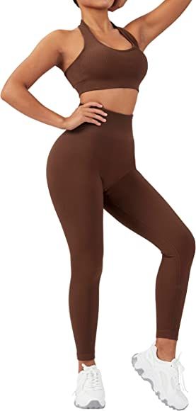 RXRXCOCO Womens Tracksuit Set 2 Piece Gym Set Halter Neck Push Up Bra Butt Lifting Leggings Seamless Set : Amazon.co.uk: Fashion Low Back Bra, Womens Tracksuit, Lifting Leggings, Gym Leggings Women, Tie Dye Leggings, Ribbed Leggings, Activewear Sets, Tracksuit Set, Beautiful Lines