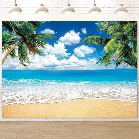 Hawaiian Beach Ocean Backdrop, 7X5FT Cloth Fabric Summer Tropical Party Background for Indoor and Outdoor Decoration, Palm Tree Sea Backdrop Banner for Photoshoot, Reusable and Washable Hawaiian Background, Sea Backdrop, Beach Theme Party Decorations, Ocean Backdrop, Hawaiian Beach Party, Palm Tree Photography, Beach Backdrop, Hawaiian Party Decorations, Beach Party Decorations