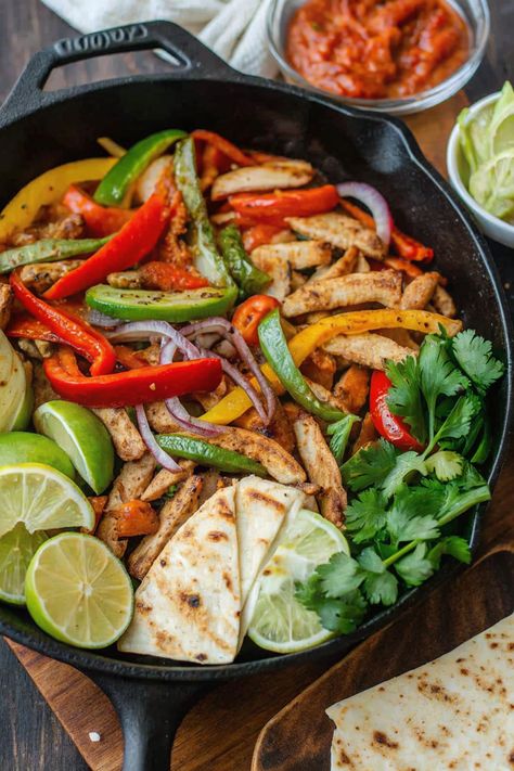 Sizzling Skillet Chicken Fajitas Who’s ready for fajita night? 🌶️🔥 These Chicken Fajitas are packed with flavor and loaded with colorful bell peppers. Perfect for a quick, tasty dinner! Ingredients: • 1 lb boneless, skinless chicken breasts, thinly sliced • 1 red bell pepper, thinly sliced • 1 green bell pepper, thinly sliced • 1 yellow bell pepper, thinly sliced • 1 medium onion, thinly sliced • 2 tbsp olive oil • 2 tsp chili powder • 1 tsp paprika • 1 tsp cumin • 1/2 tsp garlic powder • 1... Skillet Chicken Fajitas, Fajita Night, Dinner Ingredients, Yellow Bell Pepper, Tasty Dinner, Green Bell Pepper, Skillet Chicken, Green Bell Peppers, Chicken Fajitas