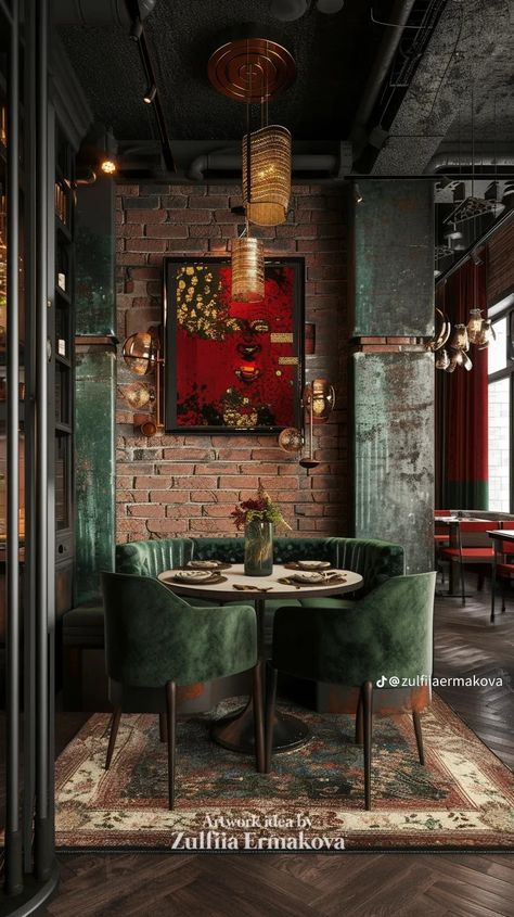 Loft Cafe Design, Moody Restaurant, Moody Industrial, Speakeasy Decor, Bedroom Wall Decor Ideas, Moody Decor, Bar Interior, Wall Decor Ideas, Bedroom Wall Decor