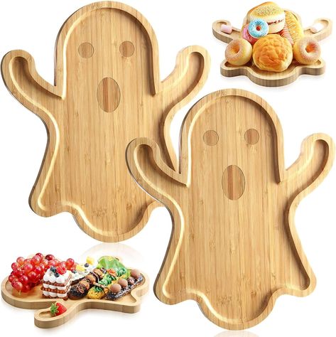 includes 2 pieces of bamboo serving platter, making the package ideal for hosting gatherings, parties, or even just enjoying a cozy night in with loved ones; With these boards, you'll always have enough space to beautifully showcase an array of delicious cheeses, meats, fruits, and more Charcuterie Board Funny, Halloween Serving Tray, Halloween Dinnerware, Halloween Charcuterie Board, Halloween Charcuterie, Halloween Entertaining, Wood Platter, Candy Bucket, Reusable Lunch Bags