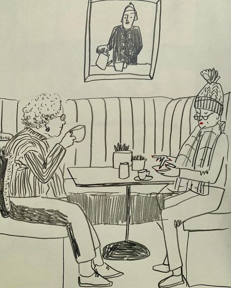 Cafe Friends, Best Friend Sketches, Paris Drawing, Friends Cafe, Friends Sketch, Observational Drawing, Instagram Friends, Drawings Of Friends, The Cafe