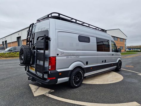 VW Crafter - 4 Motion - 4 Berth Fixed Bed Savage - Mclaren Sports Homes Ltd | Luxury Sporthome & Motorhome Conversions Vw Crafter Mwb Conversion, Crafter Campervan, Heated Garage, Motorhome Conversions, Custom Camper Vans, Wheel Carrier, Luxury Motorhomes, Vw Crafter, Aluminum Roof