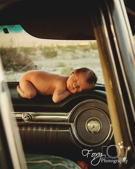 Foxy Photography - 10 day old in a 53 Olds Newborn Car Photoshoot, Classic Car Newborn Photo, Car Newborn Pictures, Baby Mechanic, Diy Maternity Photos, Racing Baby, Fox Photography, Maternity Photography Poses Pregnancy Pics, Maternity Photography Couples