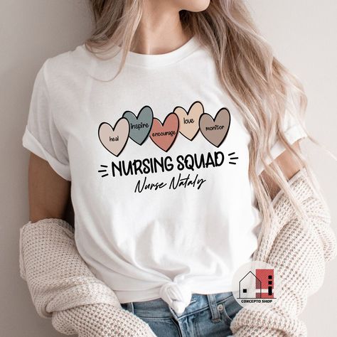 Customized Nurse Squad, Nurse Gift, Nursing School T-Shirt, Nursing team shirt, personalized for nurses team shirts, Cute Team medical tee. https://etsy.me/3BqTwDe #shortsleeve #nurseshirt #nurseappreciation #nursingschoolshirt #nursesquadshirt #nursegraduation #nurset Nurses Week Tshirt Ideas, Healthcare Shirt Ideas, Nursing Shirts Ideas, Nurse Tee Shirts Ideas, Nurse T Shirts Design, Nurse Tshirt Designs, School Nurse Tshirt Ideas, School Nurse Shirts Ideas, Nurse Shirts Ideas Design