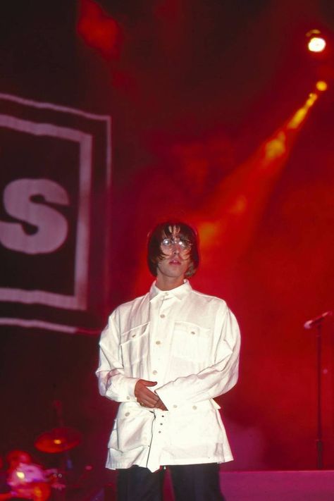 Oasis: Liam Gallagher, Knebworth, England, 10th August, 1996. Brit Pop Fashion, Liam Gallagher Knebworth, Knebworth 1996, Oasis Knebworth, Bacon And Cabbage, Liam Oasis, Oasis Music, Oasis Live, Liam And Noel