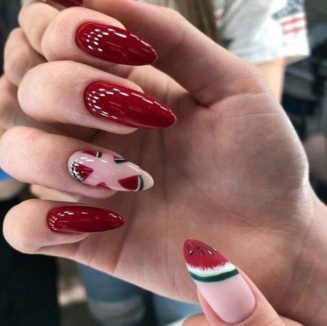 40+ Darling Watermelon Nails To Try Out For A Fun Manicure Watermelon Nail Designs, Watermelon Nail Art, Fun Manicure, Watermelon Nails, Red Acrylic Nails, October Nails, Watermelon Red, Cute Summer Nails, Nail Design Ideas