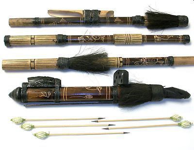 AFRICAN TRIBAL STYLE BAMBOO BLOW DART GUN. LIGHT WEIGHT, 4' 2 LONG, DISASSEMBLES INTO 3 PARTS, REMOVABLE QUIVER, INCLUDES 5 BAMBOO DARTS WITH METAL TIPPED ENDS. PHOTOS SHOW BLOW DART GUN DISASSEMBLE Blow Dart, Poison Frog, Poison Dart, Primitive Technology, Quiver, Wings Of Fire, Red Dragon, Paper Crafts Diy Kids, Dart