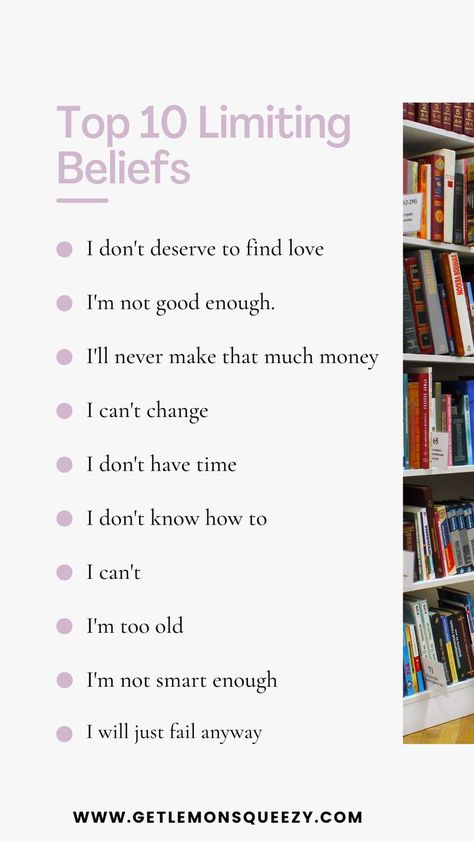 A limiting belief is the belief we hold that stops us achieving. This article will answer all the questions you have about limiting beliefs. #lawofattraction #examplesoflimitingbeliefs #selfworth #limitingbeliefs #limitingbeliesfjournalprompts #limitingbeliefsquotes #limitingbeliefsaffirmations #limitingbeliefsexamples | www.getlemonsqueezy.com Limiting Beliefs Quotes, Mental Health Therapy, Christian Business, I Believe In Me, I Dont Have Time, Shadow Work, Limiting Beliefs, Healing Journey, Life Organization