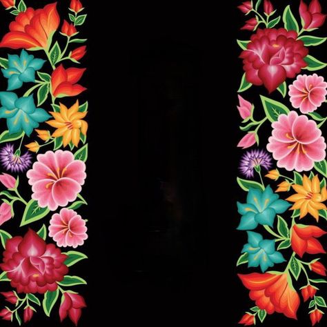 Mexican Floral Pattern, Mexican Restaurant Decor, Dimensional Embroidery, Mexican Border, Mexican Flowers, Beading Embroidery, Brazilian Embroidery, Borders And Frames, Sketch Painting