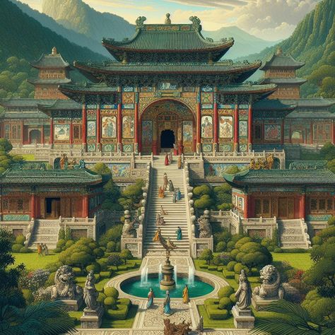 Fantasy Chinese Architecture, Chinese Palace Fantasy Art, Asian Castle, Chinese Castle, Ancient Chinese Palace, Asian Palace, Japanese Palace, Japanese Castles, Chinese Palace