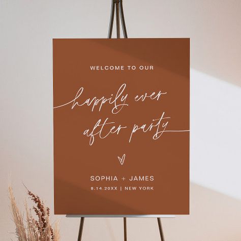 SIENNA Wedding Welcome Sign Happily Ever After for $58.75 - Wedding Thank You Card Sienna Wedding, Boho Wedding Welcome Sign, Wedding Burnt Orange, Diy Welcome Sign, Welcome Sign Minimalist, Fall Boho Wedding, Minimalist Diy, Burnt Orange Weddings, Wedding Desert