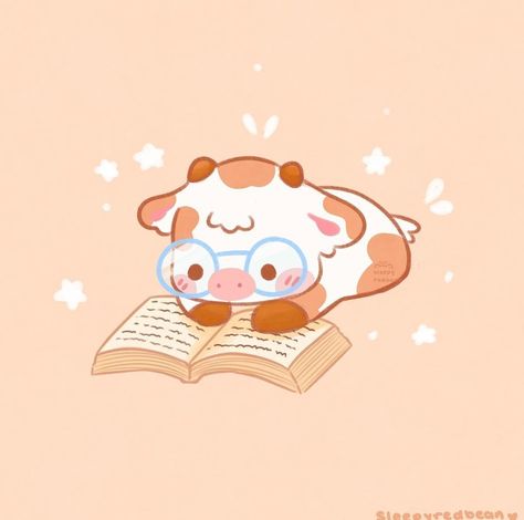 Cow Reading A Book, Cute Cow Wallpaper Cartoon, Kawaii Cow, Cow Wallpaper, Cow Drawing, Clay Inspo, Iphone Wallpaper Kawaii, Cute Kawaii Animals, Crochet Cow