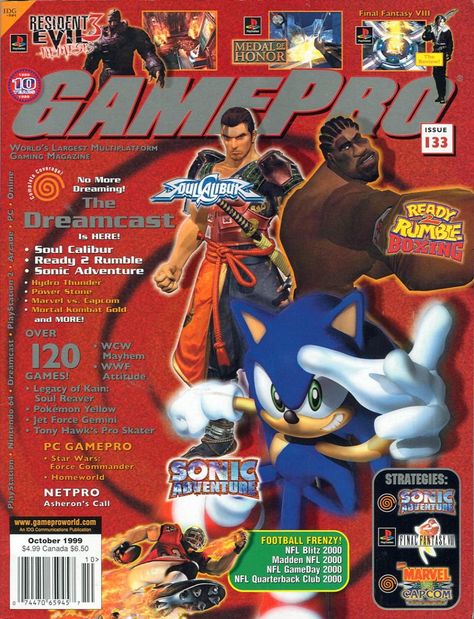 Power Stone Marvel, Gamepro Magazine, Video Game Magazines, Gaming Magazines, Retro Gaming Art, Sega Dreamcast, Sonic Adventure, Classic Video Games, Retro Video Games