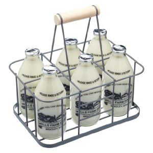 Kitchen Craft Living Nostalgia Wire Metal Milk Crate/Bottle Carrier, 29 x 20 x 13 cm - Grey: Amazon.co.uk: Kitchen & Home Metal Milk Crates, Daily Milk, Milk Bottle Holder, Milk Delivery, Vintage Milk Bottles, Milk Packaging, Rustic Wine Racks, Kitchen Craft, Milk Crates