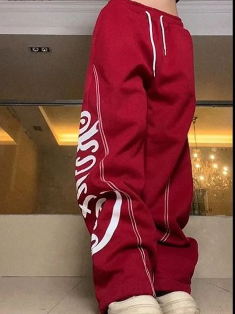 Red Sweatpants, Women Korean Fashion, Pants Gift, Letter Decoration, Retro Streetwear, Oversize Women, Womens Knit Dresses, Womens Cami, Linen Pants Women