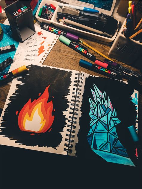 Fire and Ice Fire And Ice Painting, Fire And Ice Drawing, Fire Sketch, Ice Drawing, Ice Aesthetic, Good Listening Skills, Ice Painting, Sketches Doodles, Interesting Drawings