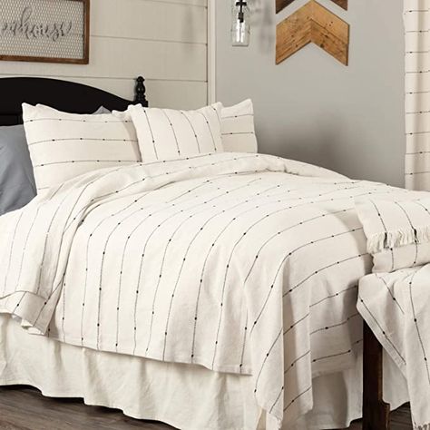 Amazon.com: Piper Classics Farmcloth Stripe Twin Coverlet Bedspread, 90" x 70", Urban Rustic Farmhouse Bedding, Natural Cream Woven w/Black Stripes Blanket: Home & Kitchen Rustic Farmhouse Bedding, How To Declutter Your Bedroom, Piper Classics, Farmhouse Blankets, Rustic Bedroom Decor, Farmhouse Bedding, Urban Rustic, Twin Blanket, Striped Blankets