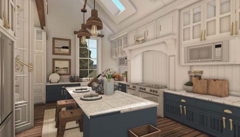 Not mine Bloxburg Kitchen Ideas, Modern Suburban House, Winter House Exterior, Cottage Bloxburg, Kitchen Bloxburg, Bloxburg Kitchen, House Decorating Ideas Apartments, Small House Layout, Tiny House Layout