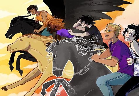 Whose winning this race? Jk we all know it’s Hazel/Arion. Art by @linipik Jason And Thalia, Percy Jackson Tumblr, Pjo Quotes, The Kane Chronicles, Zio Rick, Rick Riordan Series, Percy Jackson Quotes, Jason Grace, Percy Jackson Fan Art