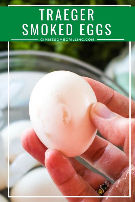 Make these Traeger Smoked Eggs for the perfect snack or topping to your salad. They are super simple and have the perfect amount of smoked flavor to them. #traeger #eggs