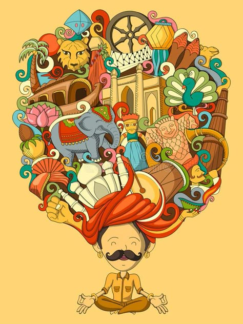 Incredible India Posters, India Poster, Rajasthani Art, Arte Doodle, India Painting, Sketch Note, Indian Illustration, Man Illustration, Doodle Art Drawing