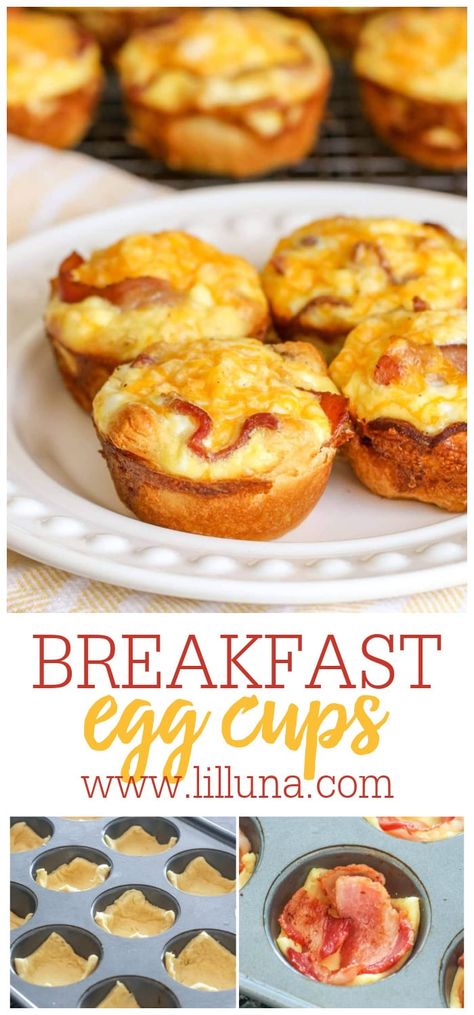 Breakfast Cups Recipe, Bacon Egg Cups, Crescent Roll Breakfast Recipes, Cheesy Breakfast, Baked Egg Cups, Egg Cups Recipe, Egg Cups Breakfast, Breakfast Crescent Rolls, Bacon And Cheese