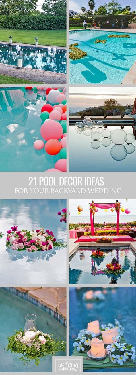 21 Wedding Pool Party Decoration Ideas ❤ There are modern methods to decorate… Pool Party Decoration Ideas, Pool Decor Ideas, Backyard Wedding Pool, Wedding Pool Party Decorations, Pool Wedding Decorations, Backyard Wedding Decorations, Wedding Pool Party, Party Decoration Ideas, Pool Wedding