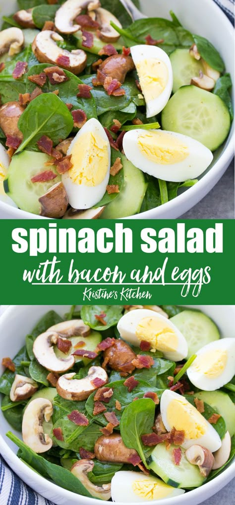 Easy Spinach Salad, Spinach Salad With Bacon, Pickle Pasta, Eggs Salad, Simple Spinach Salad, Salad Spinach, Salad Recipes Healthy Easy, Spinach Salad Recipes, Recipe Salad