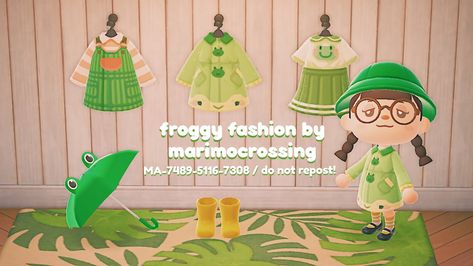 Acnh Frog Designs, Froggy Crossing, Acnh Patterns, Acnh Inspiration, Frog Theme, Island Theme, Qr Codes Animal Crossing, Animal Crossing Characters, Acnh Ideas