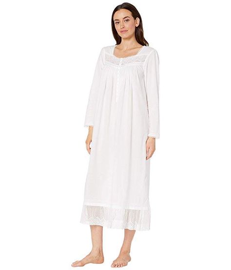 Eileen West Cotton Woven Lawn w/ Netting Embroidery Long Sleeve Ballet Gown #Sponsored , #AD, #Woven#Lawn#Cotton Long Sleeve Night Gown, Beautiful Nightgown, Victorian Nightgown, The Innocents, Title Ideas, Eileen West, Cotton Nightgown, Behind The Mask, Cotton Sleepwear