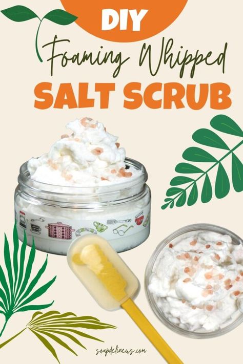 Whipped Scrub Diy, Foaming Bath Salts, Epsom Salt Body Scrub Diy, Foaming Body Scrub, Foaming Sugar Scrub Recipe, Epsom Salt Scrub Recipe, Foot Scrub Recipe, Scrub Recipe Diy, Salt Scrub Diy