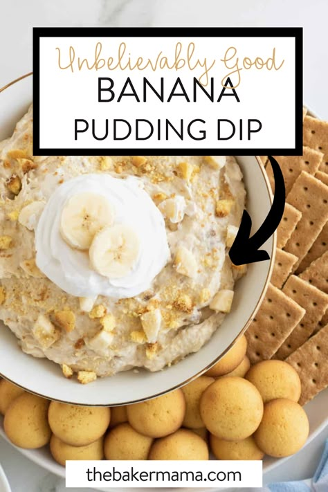 Unbelievably Good Banana Pudding Dip is a party dip your guests will go…bananas for! Dip vanilla wafers or graham crackers into this sweet, creamy Banana Pudding Dip and see what the fuss is all about! This banana pudding dip is great because it’s a cold option that you can make quickly without too much fuss. Plus, did I mention it’s DELICIOUS? I cannot wait for you to try it! Pudding Dip, Banana Pudding Dip, Puding Pisang, Dessert Dip Recipes, Delicious Cookies Homemade, Easy Party Desserts, Easy Banana Pudding, No Bake Banana Pudding, Best Banana Pudding