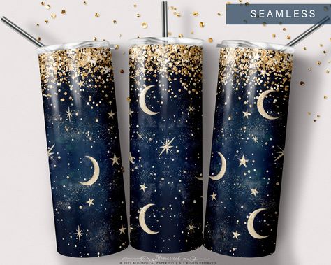 Moon And Stars Tumbler Ideas, Glitter Tumbler Ideas Diy, Stars Moon, Tumbler Cups Diy, Custom Cup, Cricut Projects Vinyl, Tumbler Gift, Personalized Tumblers, Tumbler Wrap Png