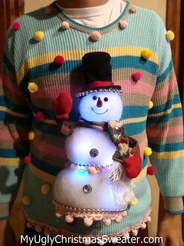 Ugly Sweaters Diy, Crazy Christmas Sweaters, Making Ugly Christmas Sweaters, Homemade Ugly Christmas Sweater, Snowman Costume, Diy Christmas Sweater, Sweater Best, Best Ugly Christmas Sweater, Ugly Sweater Diy