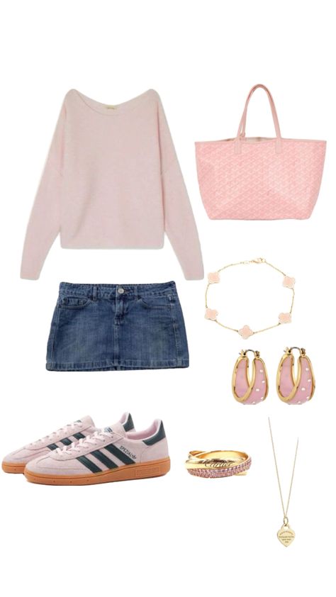 Pink Jean Skirt Outfit, Pink Jean Skirt, Jean Skirt Outfit, Jean Skirt Outfits, Spring Break Outfit, Outfit Layout, Outfit Collage, Paris Outfits, Pink Jeans